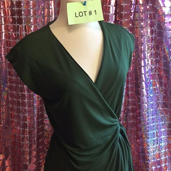 NWOT ANN TAYLOR sleeveless wrap top dress in small army green color - Picture 5 of 13